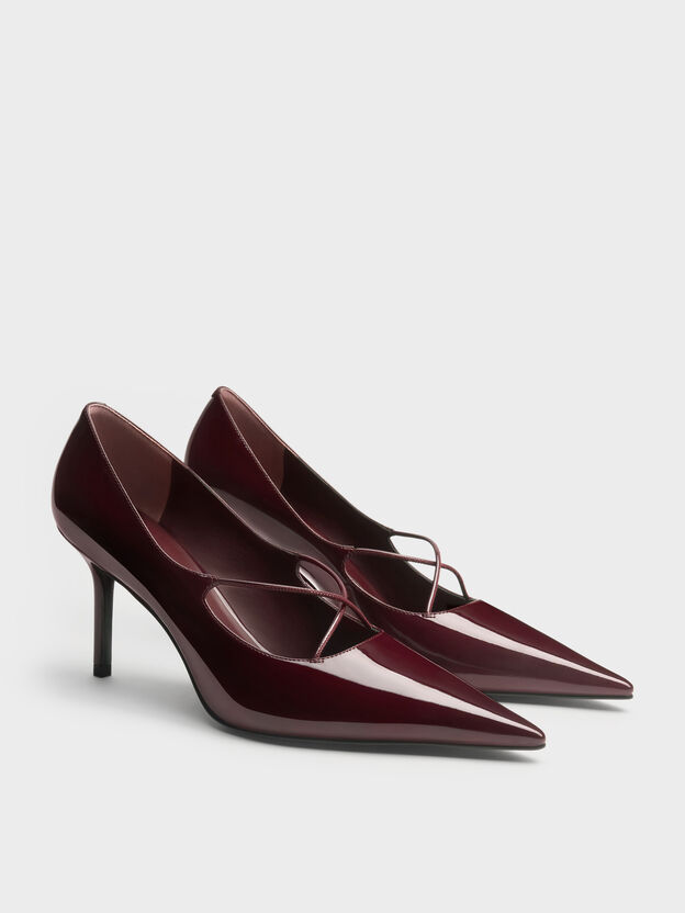 Patent Crossover Pointed Pumps, Burgundy, hi-res