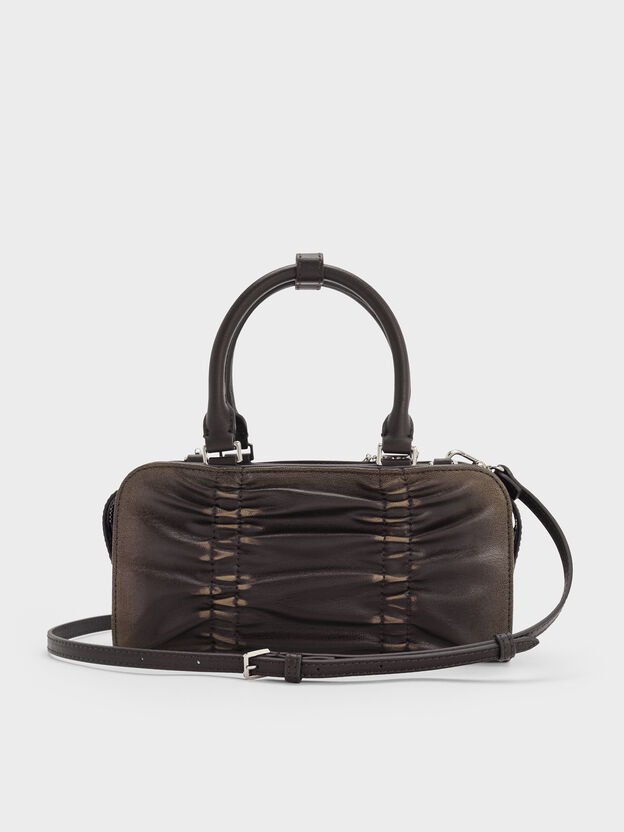 Kadee Ruched Bow-Charm Bowling Bag, Burnished Brown, hi-res