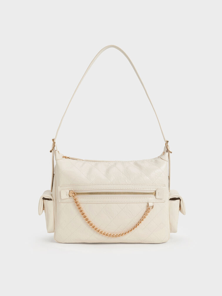 Duo Quilted Side-Pocket Shoulder Bag, Cream, hi-res