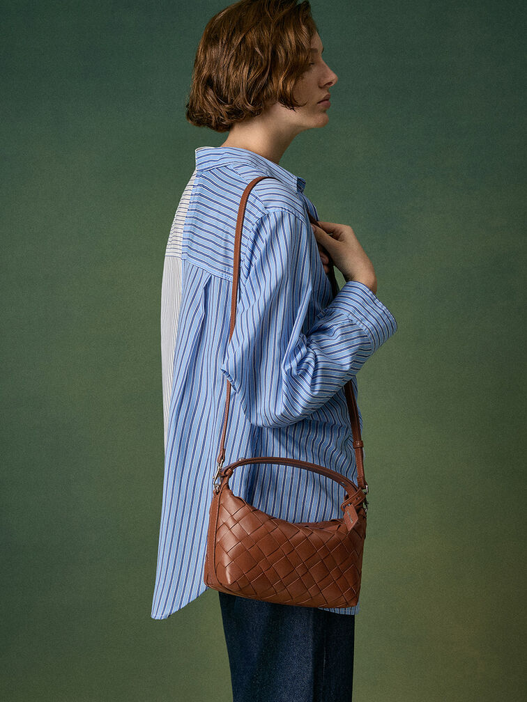 Ivette Woven Shoulder Bag, Chocolate, hi-res