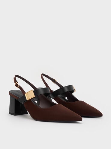 Yvette Faux Suede Mary Jane Slingback Pumps, Dark Brown, hi-res
