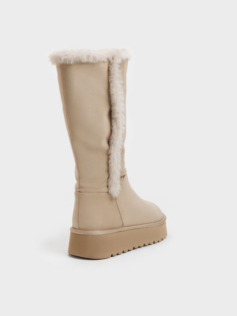 Floyd Faux Suede Fur-Trim Platform Boots, Taupe, hi-res