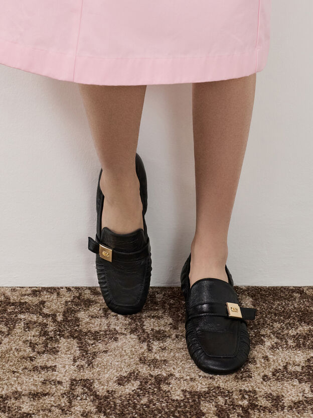 Cody Leather Ruched Loafers, Black, hi-res