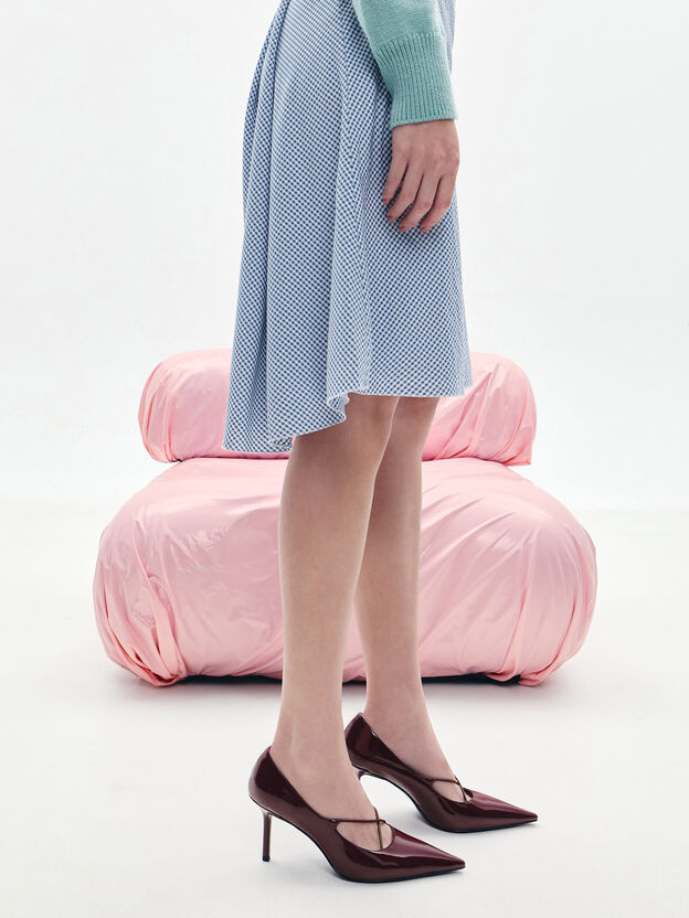 Patent Crossover Pointed Pumps, Burgundy, hi-res