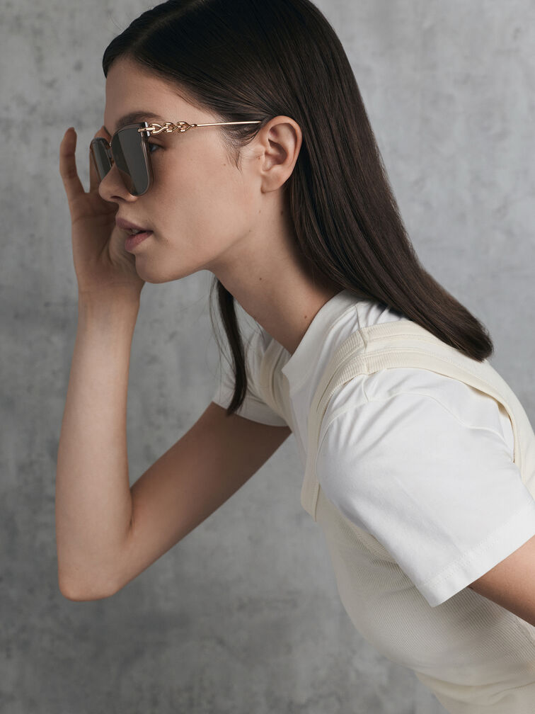 Kris Chain-Detail Sunglasses, Chestnut Brown, hi-res