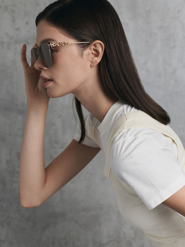 Kris Chain-Detail Sunglasses, Chestnut Brown, hi-res