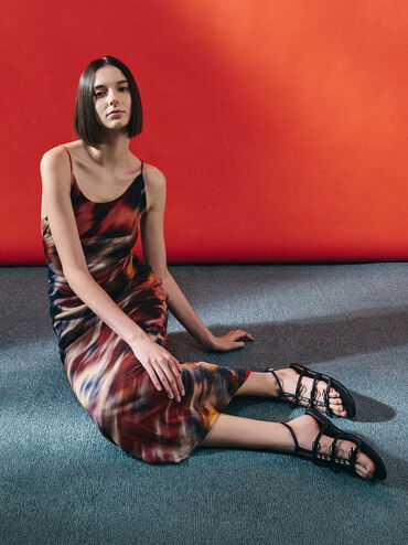 Gem-Embellished Bow T-Bar Sandals, Black, hi-res