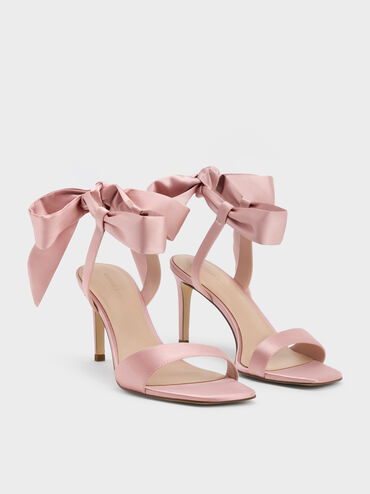 Eliana Satin Tie-Around Heeled Sandals, Pink, hi-res