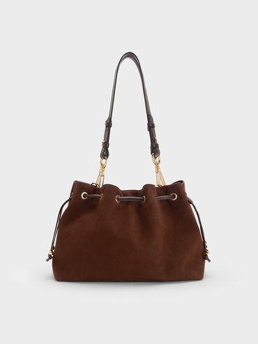 Moxie Drawstring Bucket Bag, Dark Brown, hi-res