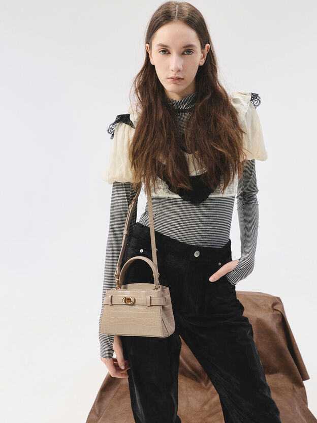 Aubrielle Croc-Effect Belted Top Handle Bag, Taupe, hi-res