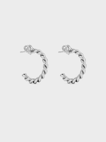 Sable Rope-Knot Hoop Earrings, Silver, hi-res