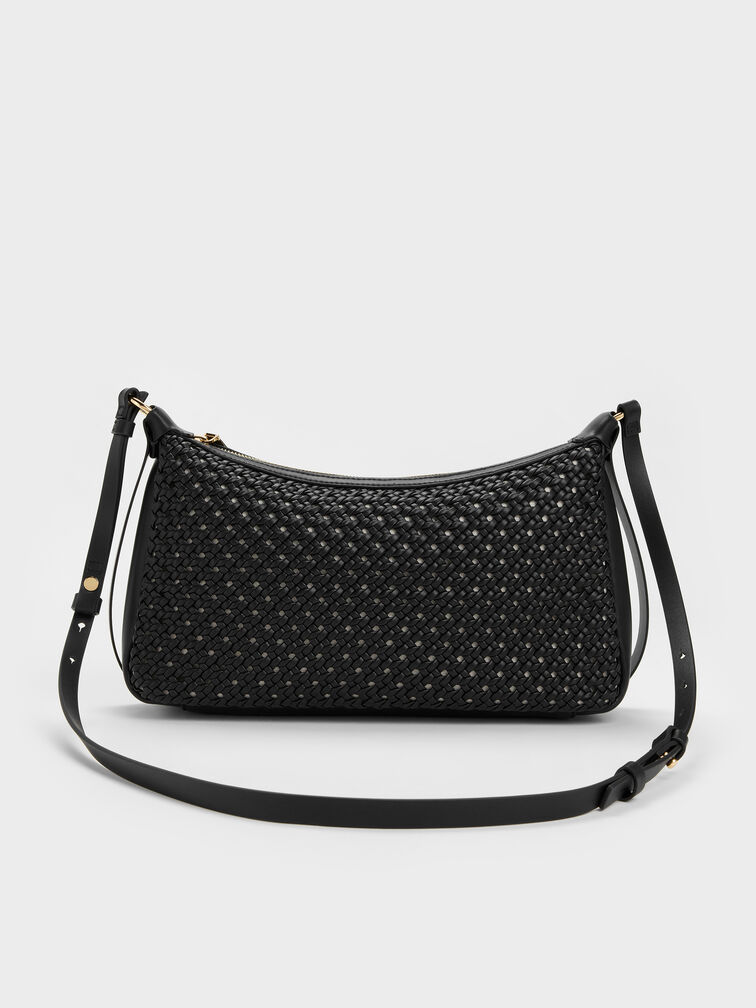Calla Woven Shoulder Bag, Black, hi-res