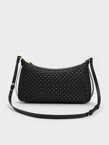Calla Woven Shoulder Bag, Black, hi-res