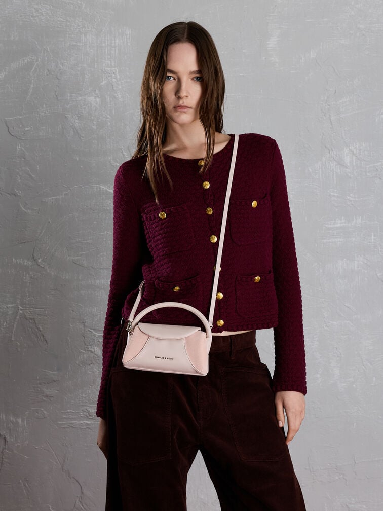 Girls' Nelly Recycled Suede Top Handle Bag, Pink, hi-res