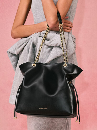 Arya Braided-Strap Double-Handle Tote Bag, Black, hi-res