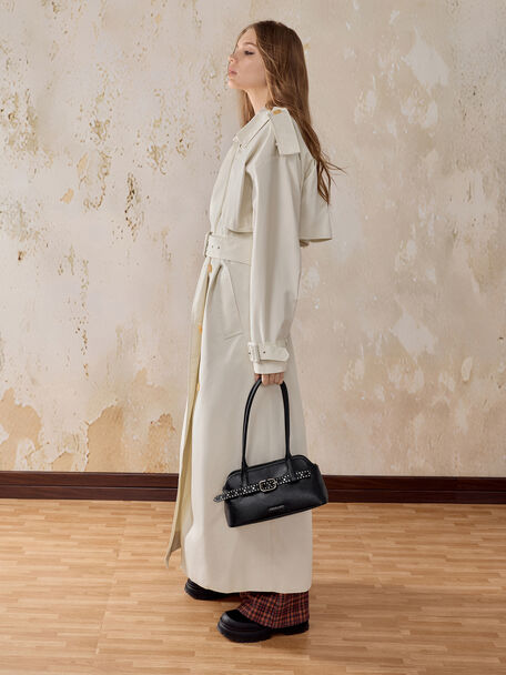 Victoria Studded Belted Shoulder Bag, Noir, hi-res