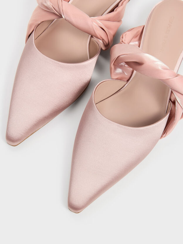 Satin Twisted-Strap Pointed Mules, Light Pink, hi-res