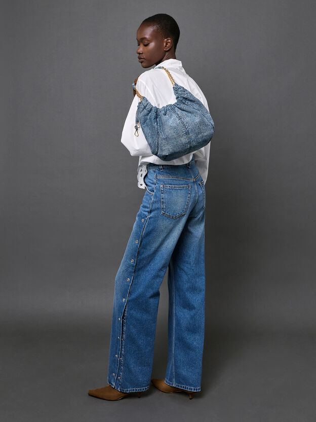 Ciara Denim Ruched Hobo Bag, Denim Blue, hi-res