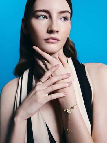 Rosalind Flower-Motif Bracelet, Brush Gold, hi-res