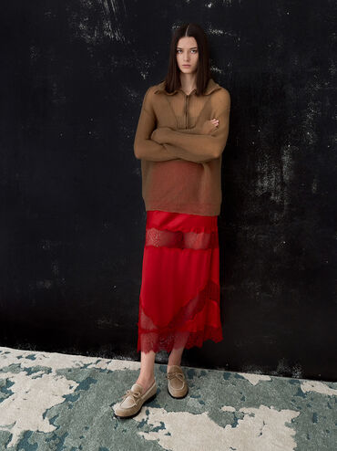 Velvet Bow Loafers, Beige, hi-res