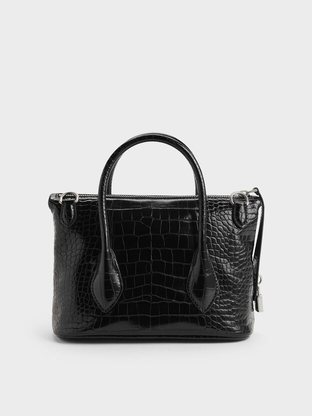 Aveline Croc-Effect Front-Flap Crossbody Bag, Black Croco, hi-res