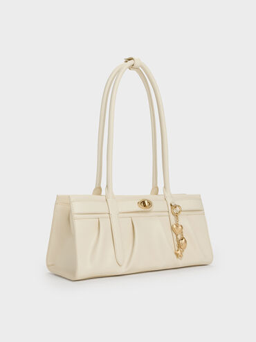 Isolde Belted Ruched Shoulder Bag, Cream, hi-res