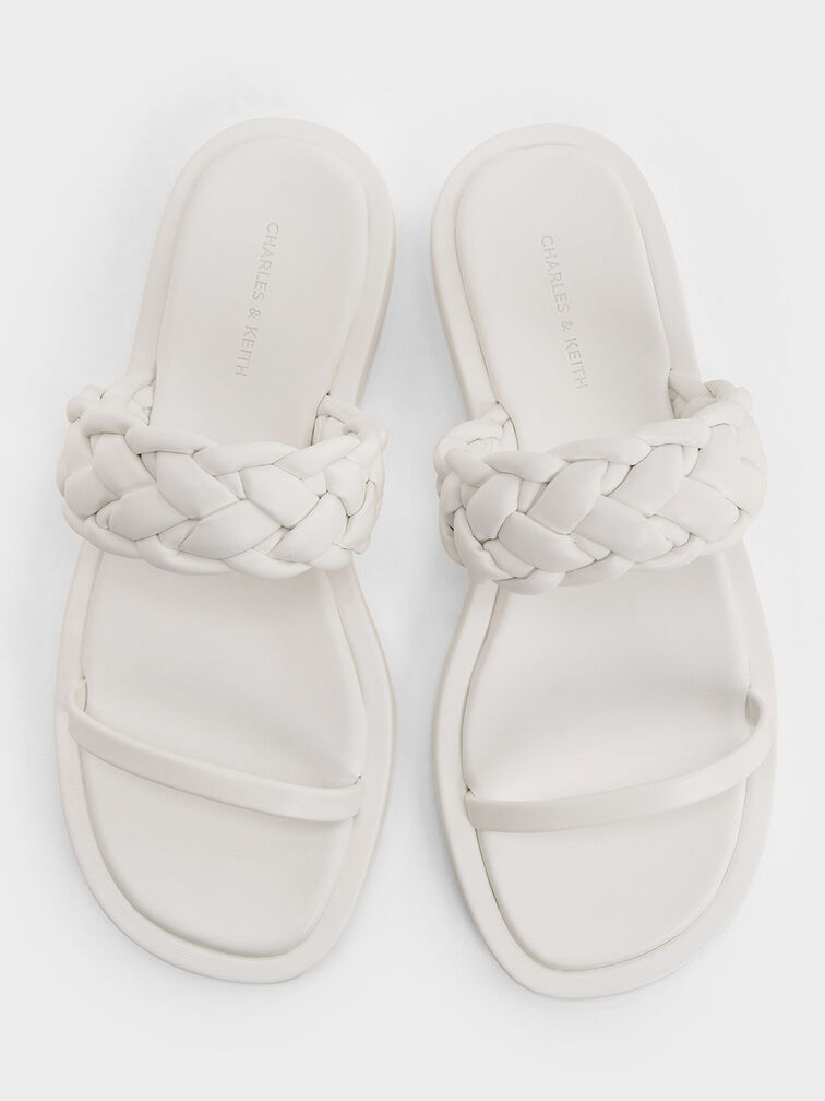 Braided-Strap Flatform Sandals, White, hi-res
