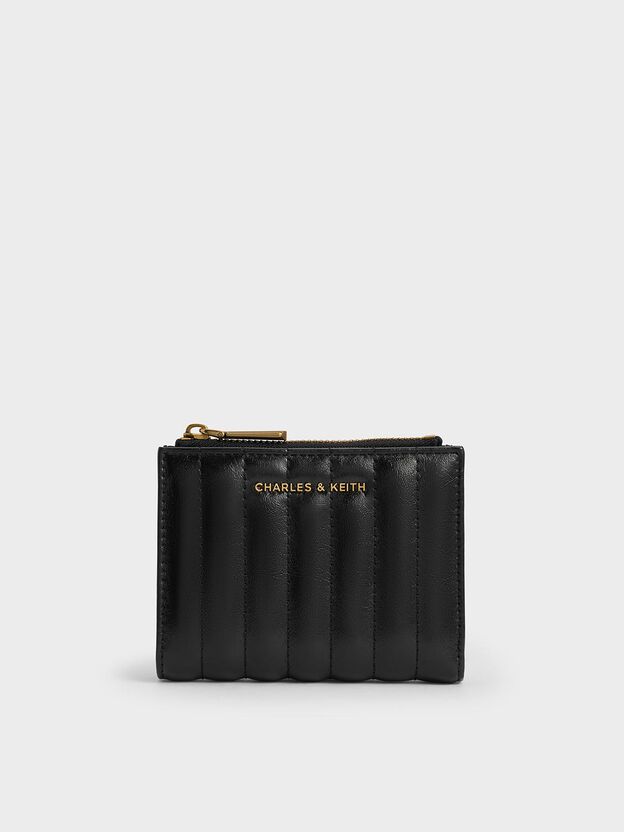 Donna Panelled Top-Zip Wallet, Black, hi-res