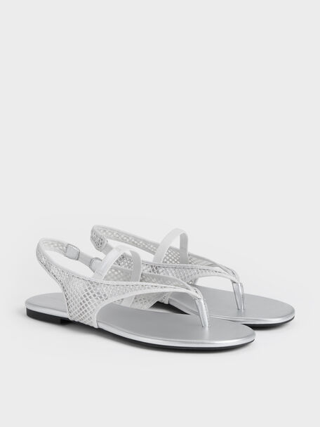 Ellory Mesh Thong Slingback Sandals, Silver, hi-res