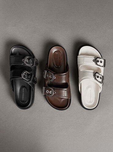 Kirke Buckled Double-Strap Sandals, Dark Brown, hi-res