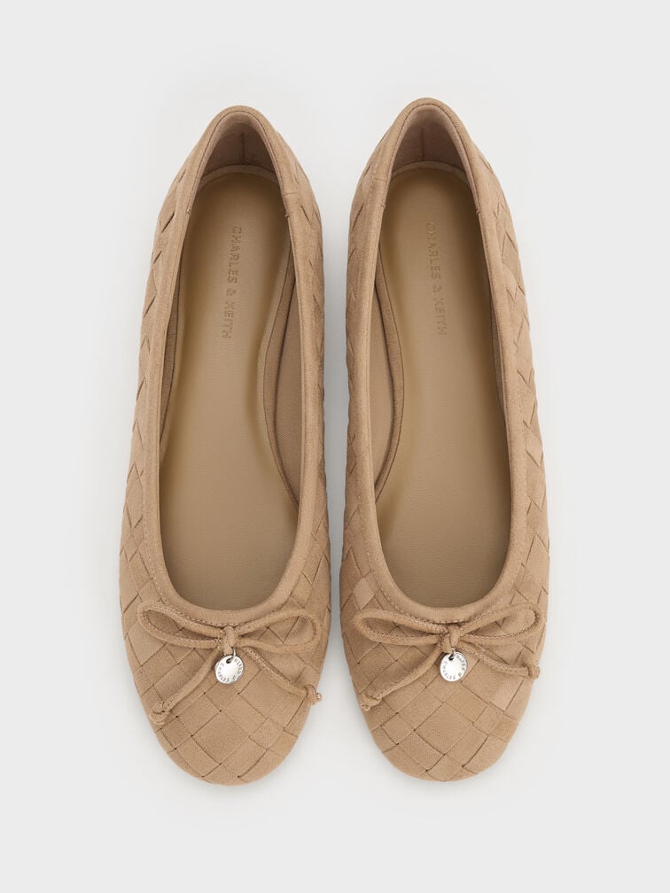 Ivette Faux Suede Woven Bow Ballet Flats, Sand, hi-res