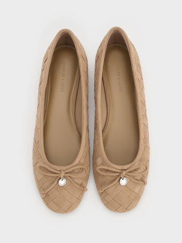 Ivette Faux Suede Woven Bow Ballet Flats, Sand, hi-res