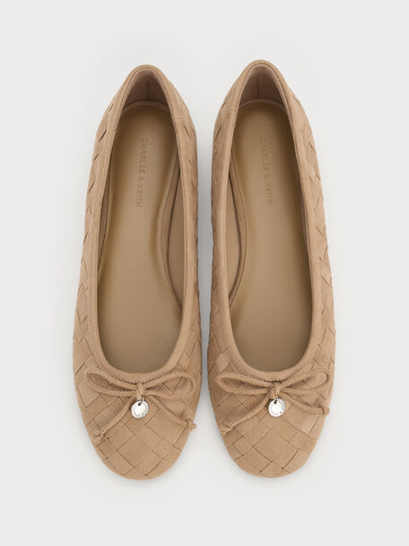 Ivette Faux Suede Woven Bow Ballet Flats, Sand, hi-res