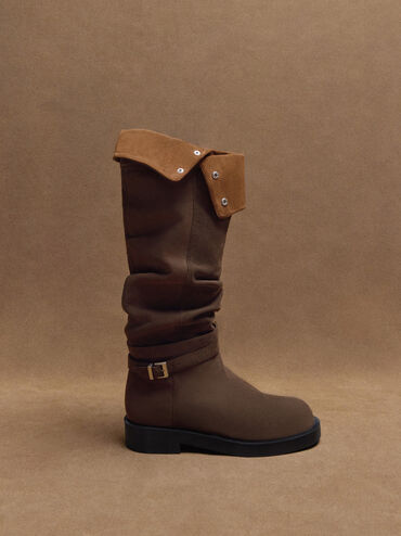 Eilis Faux Suede Thigh-High Boots, Dark Brown Textured, hi-res