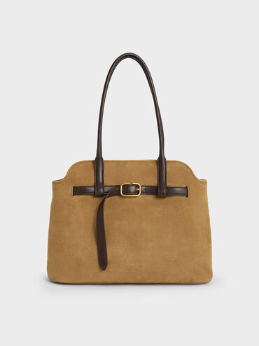 Victoria Recycled Suede Belted Trapeze Tote Bag, Sahara Sand, hi-res