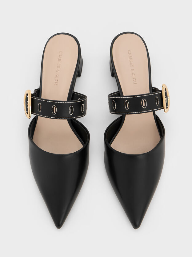 Sepphe Buckle-Strap Heeled Mules, Black, hi-res