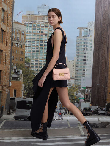 Alva Quilted Top Handle Bag, Light Pink, hi-res