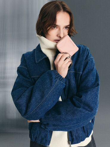 Nelly Wavy-Panel Chain-Strap Wristlet, Light Pink, hi-res