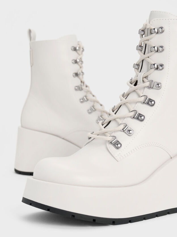 Lace-Up Platform Wedge Ankle Boots, White, hi-res