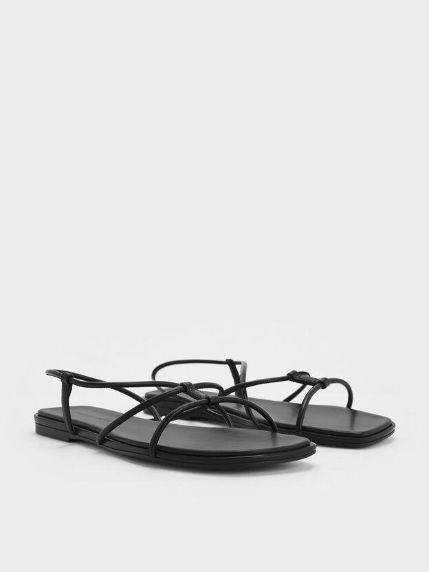 Square-Toe Strappy Sandals, Black, hi-res