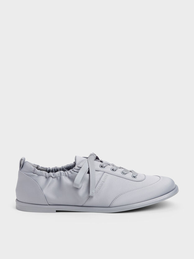 Satin Ruched Sneakers, Grey, hi-res