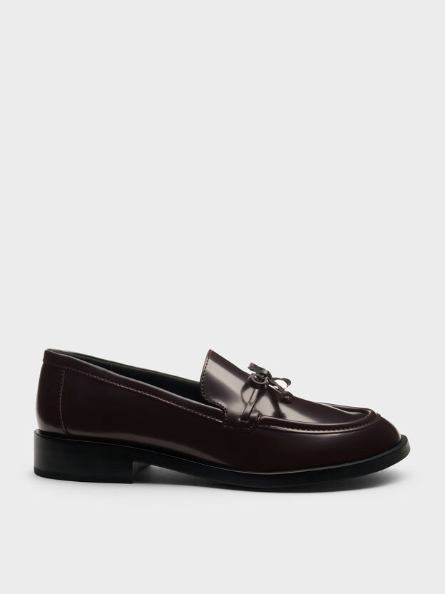 Circle-Charm Bow Loafers, Burgundy, hi-res