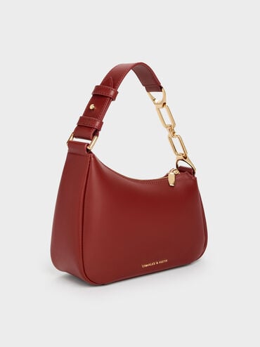 Mini Agatha Chain-Accent Shoulder Bag, Burgundy, hi-res