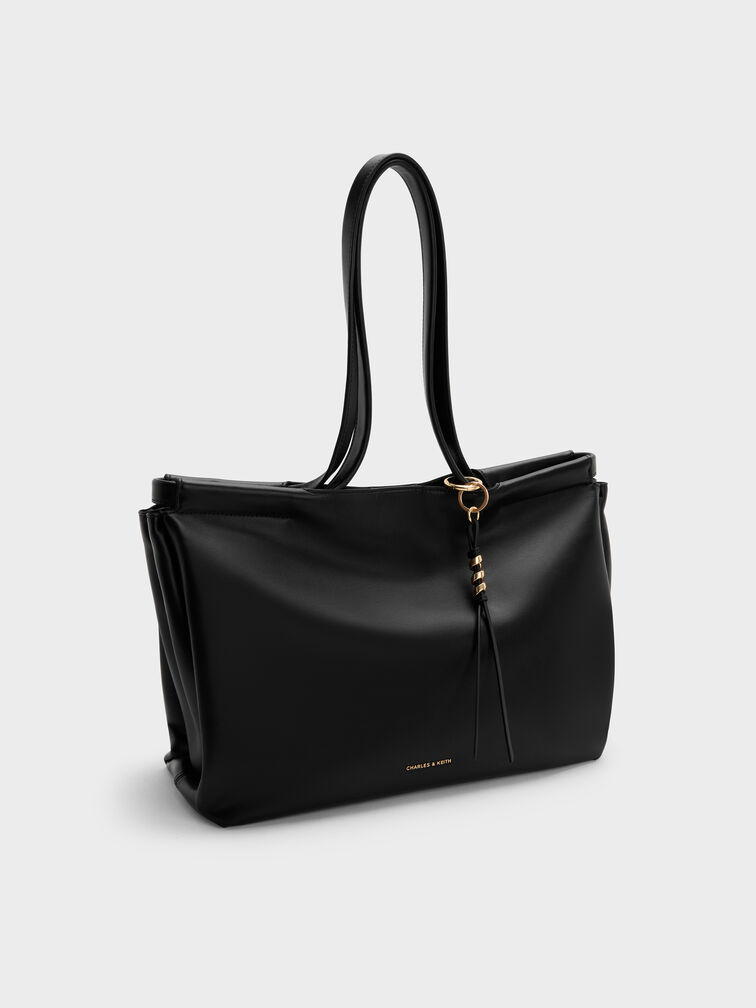 XL Zephyr Tassel Tote Bag, Black, hi-res
