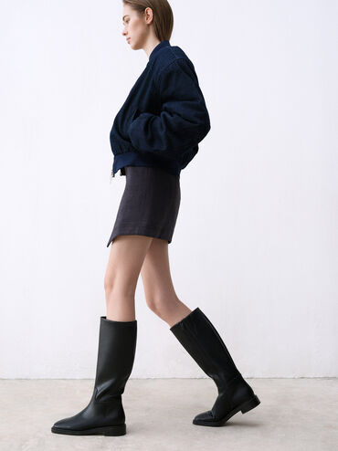 Side-Zip Knee-High Riding Boots, Black, hi-res