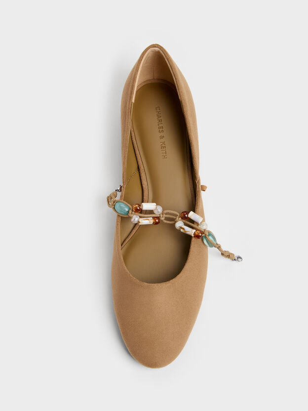 Franca Faux Suede Beaded-Strap Mary Janes, Sand, hi-res