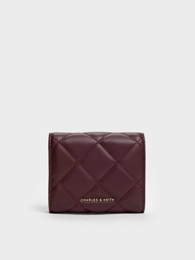 Arrietty Quilted Curved-Flap Wallet, Wineberry Red, hi-res