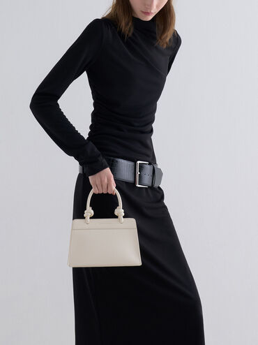 Sabine Knotted-Handle Trapeze Tote Bag, Cream, hi-res