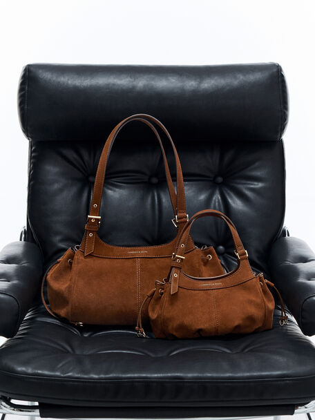 Mini Lillith Drawstring Bucket Bag, Pecan Brown, hi-res