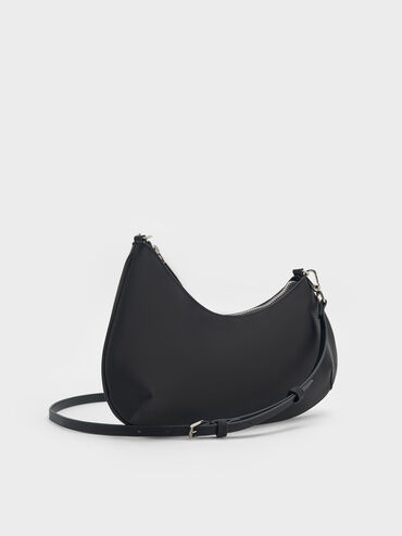 Dion Satin Chain-Handle Asymmetric Shoulder Bag, Noir, hi-res